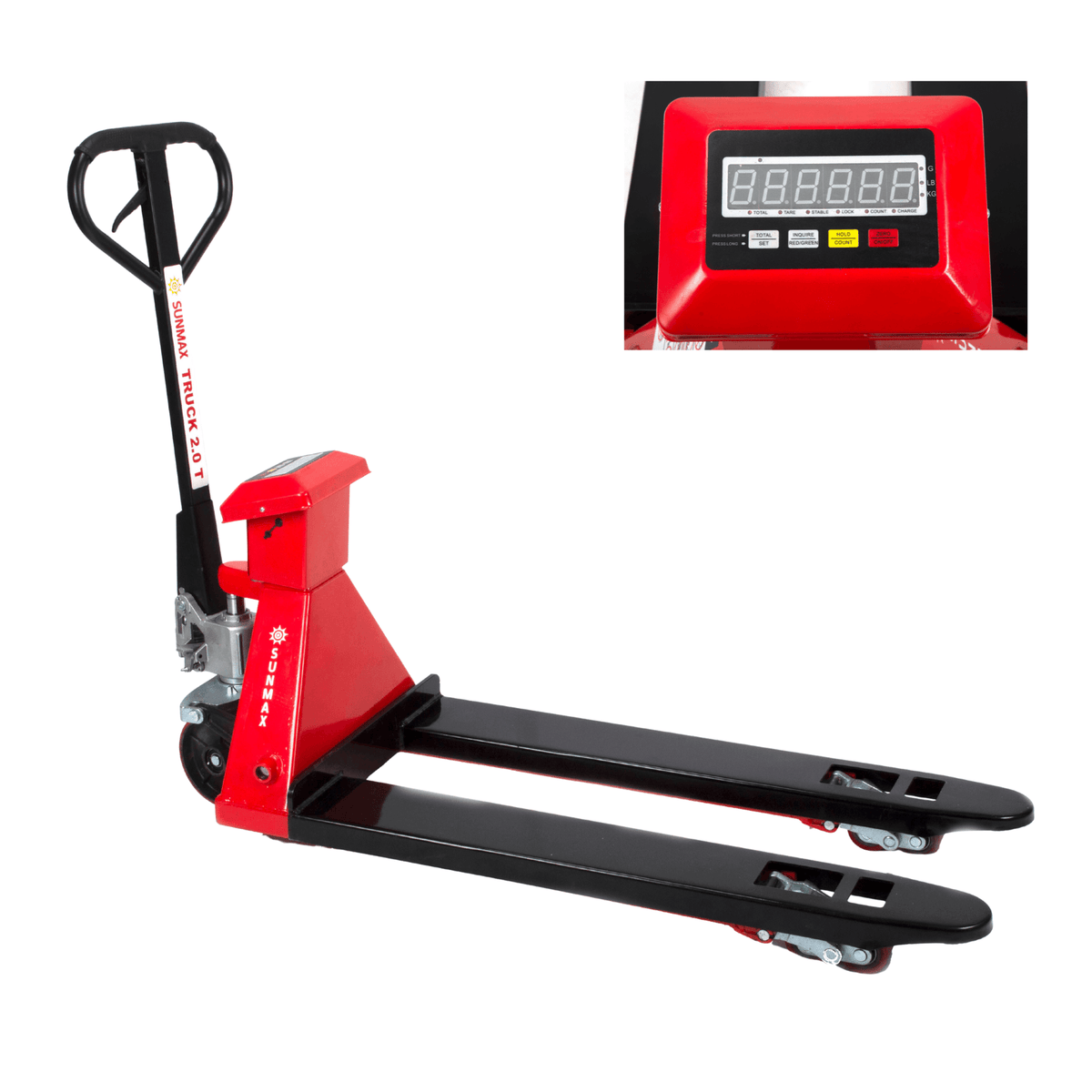 Sunmax Manual Pallet Jack with Scale, 27" W x 48" L Forks – 4,400 lb Capacity - HD4400W