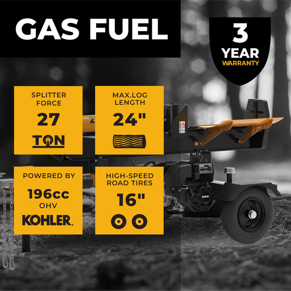 Firman 27-Ton Gas Powered Hydraulic Log Splitter - alternate view
