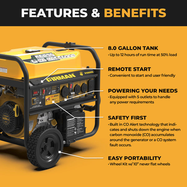 Firman Gas Portable Generator 10000W Remote Start 120/240V with CO Alert - alternate view