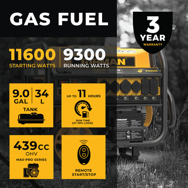 Firman Gas Portable Generator 11600W Remote Start 120/240V - alternate view