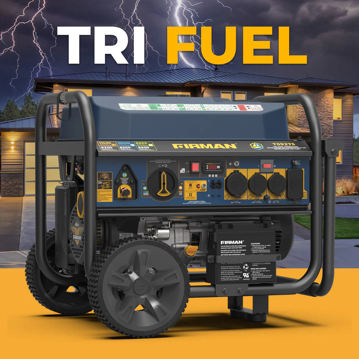 Furman Generators Firman Tri Fuel Portable Generator 11400W Electric Start 120V/240V wit