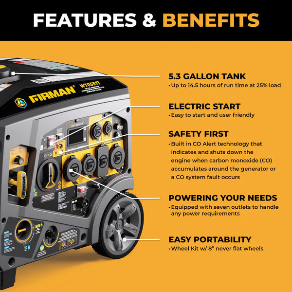 Firman Tri Fuel Inverter Portable Generator 6850W Electric Start With CO Alert - alternate view